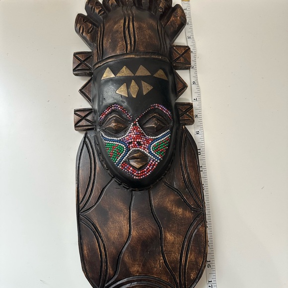 Vintage Handcrafted Wood Brass African Tribal Mask - Picture 12 of 13